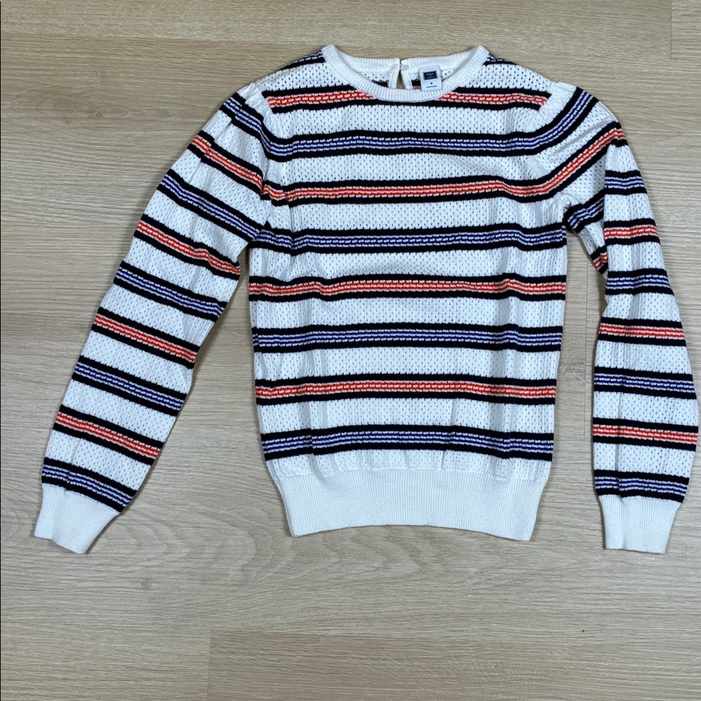 Janie and Jack White Sweater with Navy and Orange Stripes